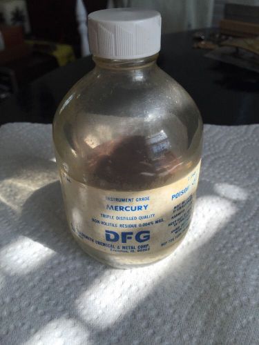 Vintage triple distilled chemically pure mercury 2.5lb. in 5lb bottle look for sale