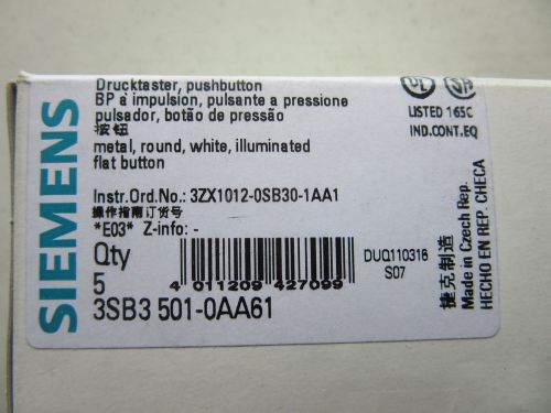 (5) Siemens 3SB3501-0AA61 Push Button White ILLuminated NEW!!! Free Shipping