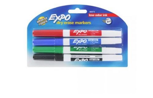 Expo Dry Erase Markers, Low Odor, Fine Point, Assorted, Pack of 4 SAN86674