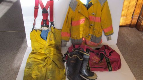 Vintage Firefighter Bunker Gear, Coat/Pants Boots,Bag Quest,Globe,LaCrosse NR !!