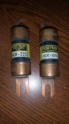 BUSSMAN FUSETRON 225 AMP DUAL ELEMENT FUSE ACK-225 (LOT OF 2) USED ACK 225
