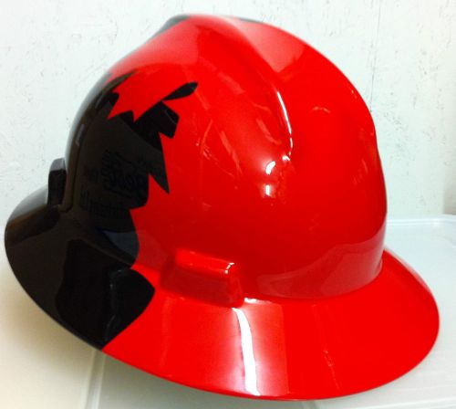 MSA Black Full Brim Hard Hat with Red Canada Maple Leaf Pattern