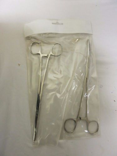 New 2pc Set 12&#034; Straight + Curved Hemostat Forceps Locking Clamps Stainless