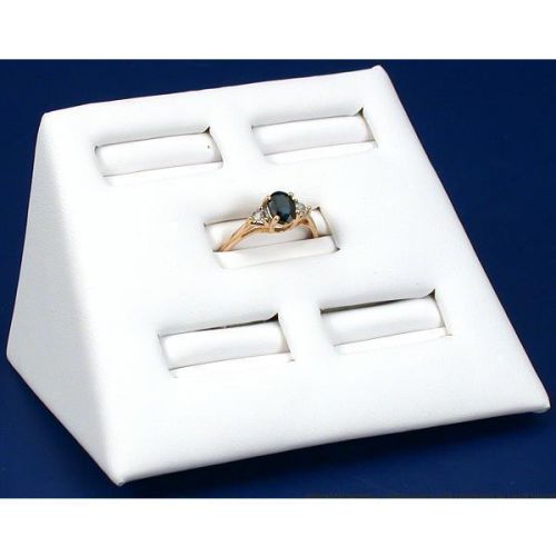 5 Slot Ring Display White Faux Leather 2&#034;