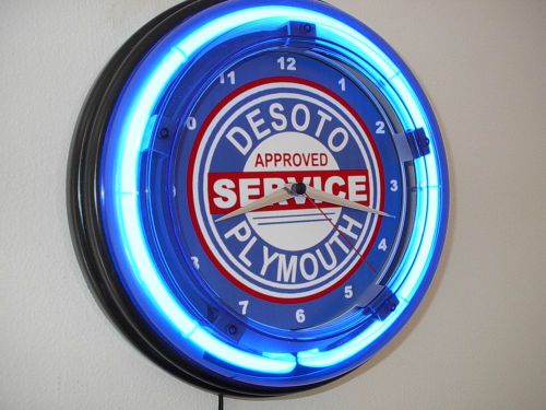 Plymouth Desoto Motors Auto Garage Man Cave Neon Wall Clock Sign