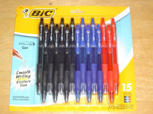 BIC Velocity Gel Retractable Pen, 0.7mm, Assorted Ink, 15/Pack New In Package