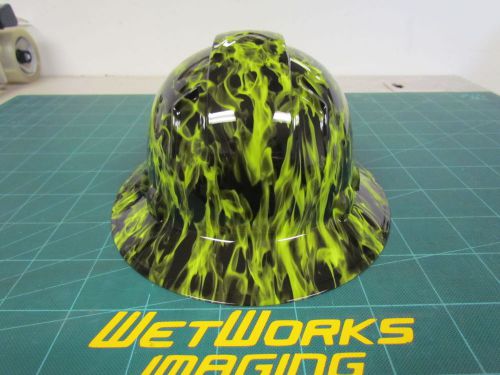 Hard hat full brim custom hydro dipped , osha , wicked fire hi vis lime wow for sale
