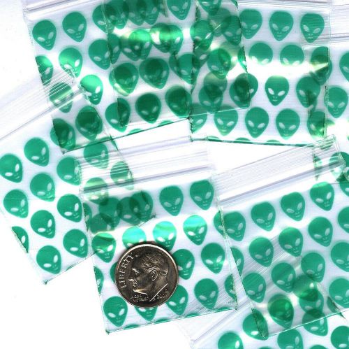 200 Green Aliens 1.5 x 1.5 inch baggies, Apple 1515 mini ziplock bags