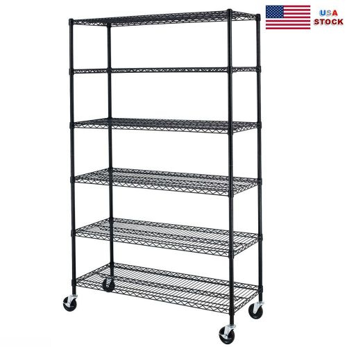 48&#034;x18&#034;x78&#034; 6 tier layer steel wire metal shelf black adjustable shelving rack for sale