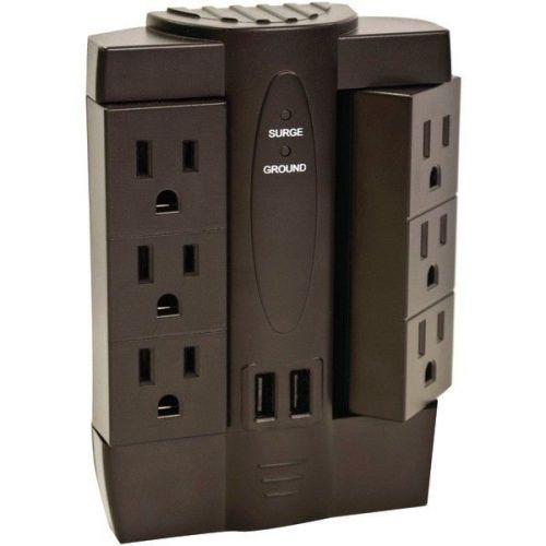 Axis 45514 Black 6-Outlet Swivel Surge Protector w/2 USB Ports