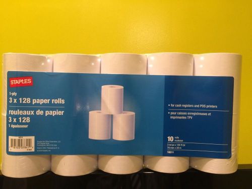 STAPLES 1-PLY 3&#034; X 128&#039;  PACKAGE OF (10)  PAPER ROLLS