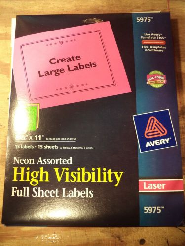 Avery Dennison 5975 Neon Laser Labels, Rectangle, 8-1/2&#034;x11&#034;, 15/PK, Assorted