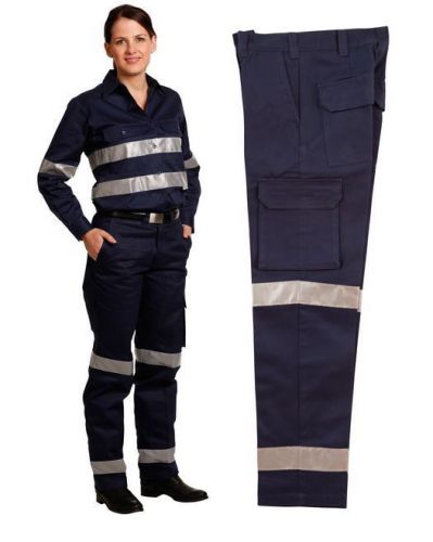LADIES WOMENS HEAVY DUTY COTTON DRILL CARGO PANTS 3M TAPES DURABLE REFLECTIVE
