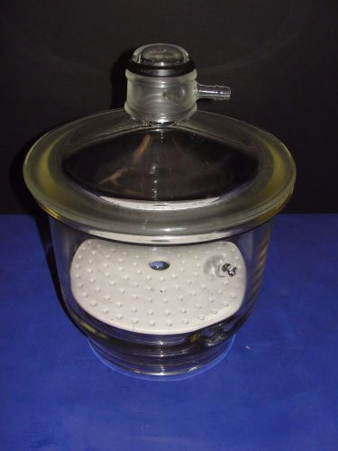 Pyrex Glass Vacuum Desiccator with Coor Porcelain tray 8 inch ID 10 OD USA