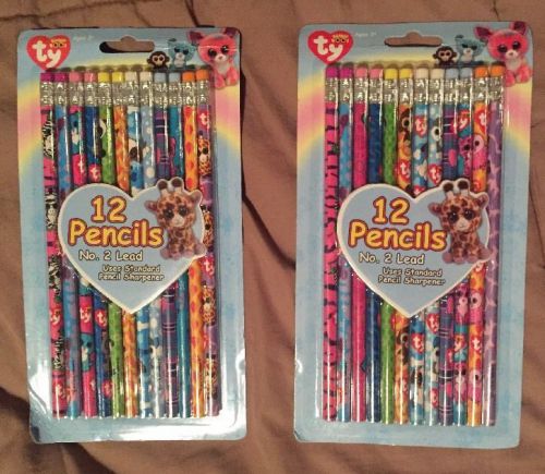 Ty Beanie Boos No. 2 Lead Pencils, 2 Sets Of 12 Pencils - 24 In Total, Assorted