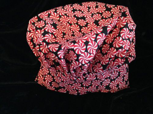 Peppermint candy on black  Chef hat, Christmas themed size med/lg  (27&#034;)