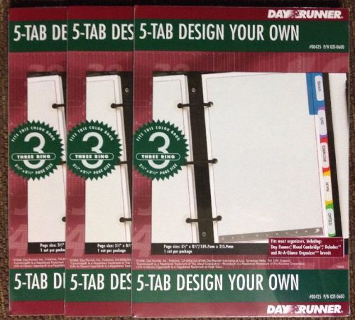 Lot 3 Day Runner 5-Tab Design Your Own Tab Divider Pages NEW Inserts 00425