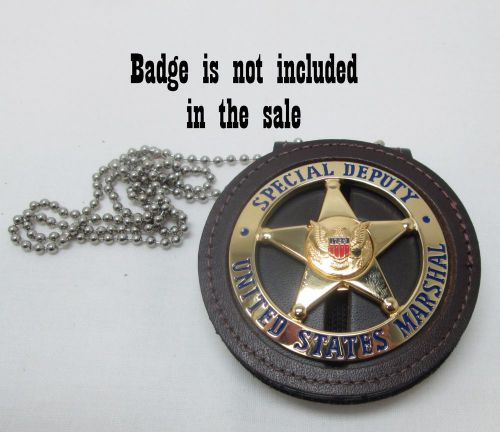 Badge Holder 30&#034; chain included-BROWN Leather USMS US MARSHAL
