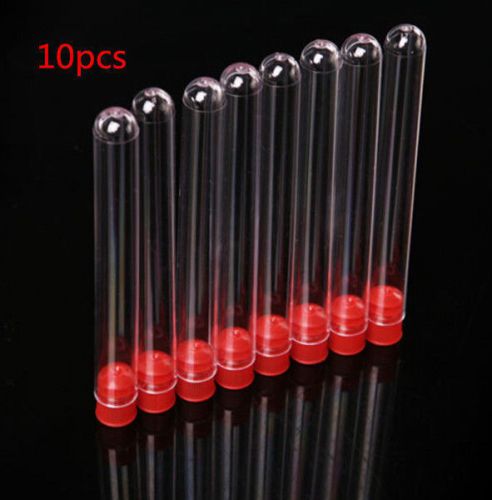 NEW 10PCS Clear Plastic Test Tubes with Red Caps Stoppers 12x100mm 2016
