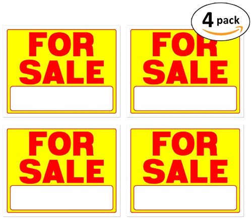 NEW For Sale Signs 11 x 14 Inch - 4 Pack, Neon Fluorescent Yellow &amp; Red
