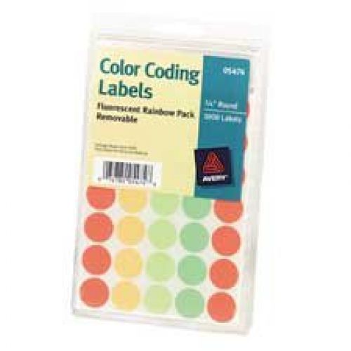 Avery Identification Dot, Removable, 4x6 Sheet, 3/4&#034; ., Assorted Neon, 1000/Pack