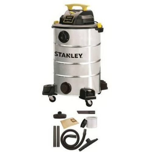 Stanley 12-Gallon Stainless Steel Wet/Dry Vacuum casters store tool storage cord