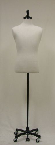 38&#034;33&#034;39&#034; TO 6 FT 2&#034; TALL WHITE MALE MANNEQUIN DRESS FORM + BLACK ROLLING BASE