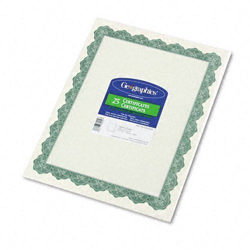 Geographics : Parchment Paper Certificates, 8-1/2 x 11, Optima Green Border, 25