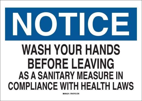 Brady 42728 Aluminum Personal Hygiene Sign, 7&#034; X 10&#034;, Legend &#034;Wash Your Hands Be