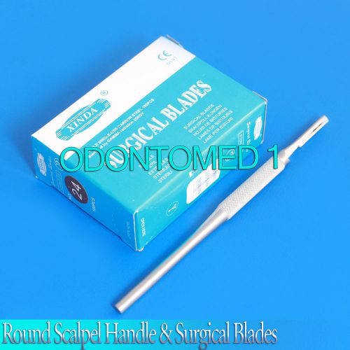 100 STERILE SURGICAL BLADES #21 #24 WITH FREE ROUND SCALPEL KNIFE HANDLE #4