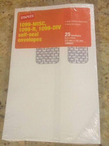 New 25ct Envelopes 8 3/4&#034; X 5 5/8&#034; Staples 1099-MISC Self-Seal 198523 Tax