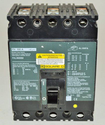 Square d fhl fhl36000m 3p 100a 600v molded case switch used for sale