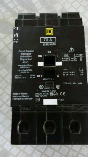 Edb34070 square d circuit breaker 70 amp 3 pole 480v for sale