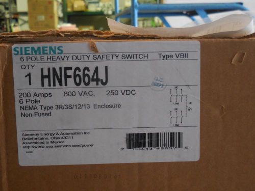 Siemens 200 amp safety switch HNF664J disconnect 600 VAC 3R 6 POLE