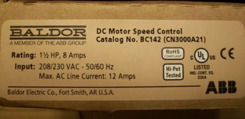 New ABB BALDOR BC142 DC MOTOR SPEED CONTROL, 230VAC-50/60 Hz (CN3000A21)