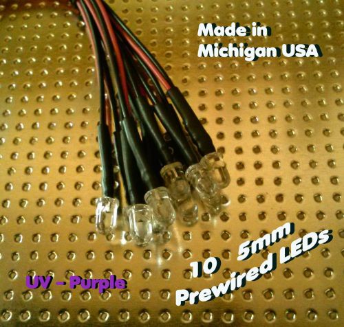 10 UV - PURPLE 5mm Pre Wired LEDs 12 volt 12v PREWIRED rc USA