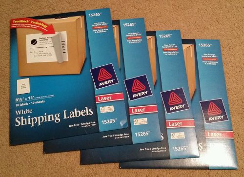 LOT OF 4 AVERY FULL SHEET WHITE SHIPPING LABELS LASER 15265 10 LABELS/SHEETS