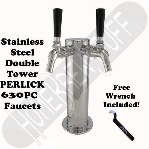 Double Stainless Steel Draft Beer Tower Perlick 630PC Faucets Homebrew Kegerator