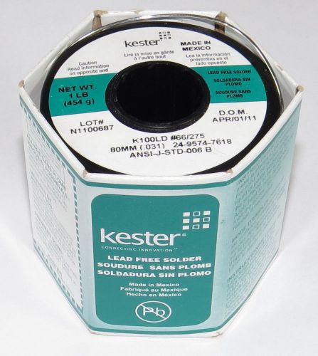 Kester K100LD 24-9574-7618, #66 Core/275 Lead Free Solder .031&#034; diameter, 1lb