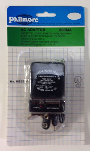 Philmore 120V AC Adapter 500mA AC/DC 3-12VDC Universal 6 Plug Adapter BE227