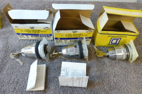 Lot of 3: new square d 2 position key operated selector w/keys  9001 ks-11k3 for sale
