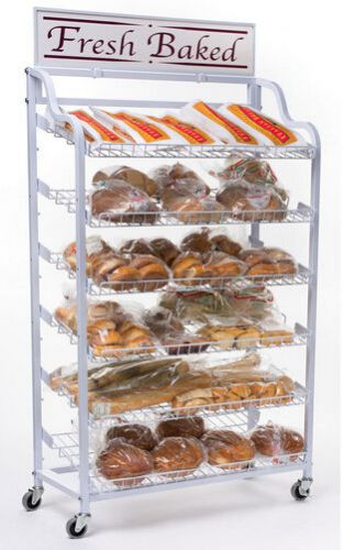 39.5&#034; x 64.0&#034; x 18.5&#034;, 39&#034;w bakery display rack w/ wheels, 6 shelves &amp; header - for sale