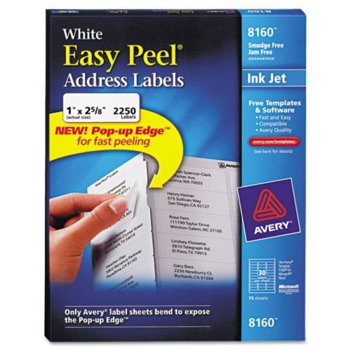 Avery : Easy Peel Address Labels for Inkjet Printer 1 x 2-5/8 White 750 per P...