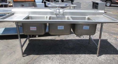 8&#039; 7&#034; Advance Tabco 3 Compartment Sink with L&amp;R Drain Boards