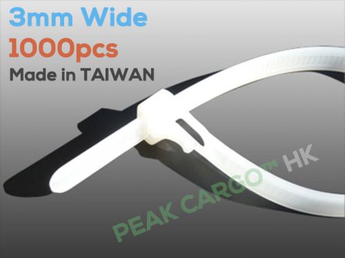 1000pcs Pack 3mm Wide Self-Locking Nylon Cable Ties PA66 Nature White TAIWAN