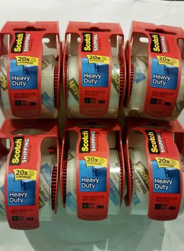 6 Scotch Shipping Heavy Duty plastic red tape &amp; holder 22.2 yards
