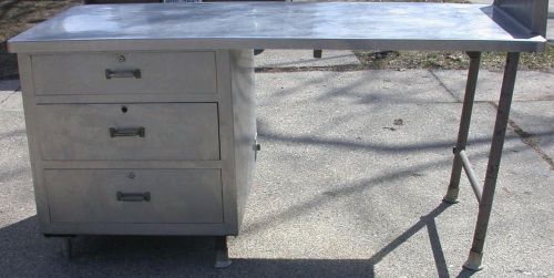 Vintage heavy gauge stainless steel food preparation table w 3 drawers 72x40x33 for sale