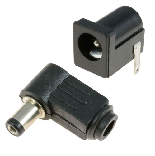 2.5mm x 5.5mm Male Right Angle Plug + Female Square Socket Jack DC Connector