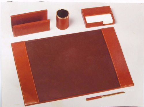 NOS NIB Camelot 304 5 Piece 0620 Whiskey Leather Desk Set