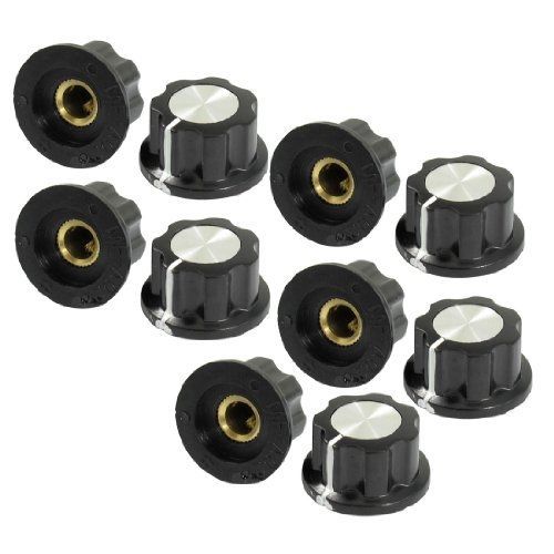 10 Pcs Black Silver Tone 19mm Top Rotary Knobs for 6mm Dia. Shaft Potentiometer